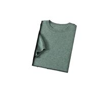 Maglione da uomo con scollo rotondo slim fit mezza manica pullover base morbida top tinta unita, Oliva En8, L