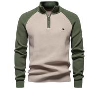 Maglione da uomo con zip a un quarto di lunghezza, collo alto, polo da uomo, cachi, XL
