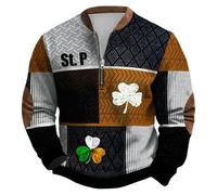Maglione da Uomo con Zip Frontale Senza Cappuccio e Motivo a Quadrifoglio, Perfetto per Un Abbigliamento Casual e Comodo Durante Tutto L'Anno