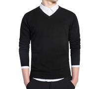 Maglione da uomo essenziale a maniche lunghe con scollo a V Soft Touch Slim Pullover Regular Fit Maglione in cotone, Nero, L