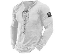 Maglione da uomo gotico punk retrò pizzo up punk rinascimentale medievale pullover camicia vintage a maniche lunghe Gothic Punk pullover da uomo, bianco, M