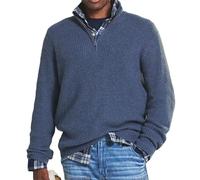 Maglione da uomo in cashmere casual con cerniera, maglione da uomo con cerniera a 1/4 con collo a lupetto, Blu, L