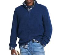 Maglione da uomo in cashmere casual con cerniera, maglione da uomo con cerniera a 1/4 con collo a lupetto, Blu scuro, 2XL