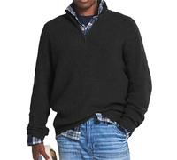 Maglione da uomo in cashmere casual con cerniera, maglione da uomo con cerniera a 1/4 con collo a lupetto, Nero , L