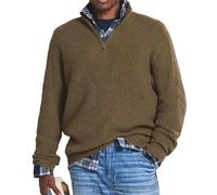 Maglione da uomo in cashmere casual con cerniera, maglione da uomo con cerniera a 1/4 con collo a lupetto, Marrone, 2XL