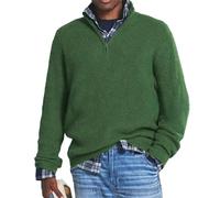 Maglione da uomo in cashmere casual con cerniera, maglione da uomo con cerniera a 1/4 con collo a lupetto, Verde, 2XL