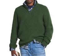 Maglione da uomo in cashmere casual con cerniera, maglione da uomo con cerniera a 1/4 con collo a lupetto, Verde militare, XL