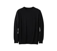 Maglione da uomo in cashmere di seta tinta unita girocollo a maniche lunghe per tutti i giorni pullover caldo top, nero, L