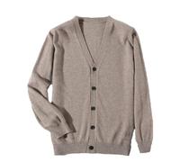 Maglione da uomo in cashmere lavorato a maglia cardigan primavera autunno tinta unita scollo a V casual maglioni selvaggi giacca top, Khaki9, M