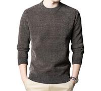 Maglione da uomo in ciniglia con collo a girocollo, slim fit, caldo, in pile, pullover, felpa, maglioni da uomo invernali regolari, a maglia, cachi, M