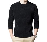 Maglione da uomo in ciniglia con collo tondo, slim fit, caldo, in pile, pullover, felpa, maglioni da uomo regolari, invernali, Nero , XXL