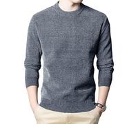 Maglione da uomo in ciniglia con collo tondo, slim fit, caldo, in pile, pullover, felpa, maglioni da uomo regolari, invernali, Grigio, XXL