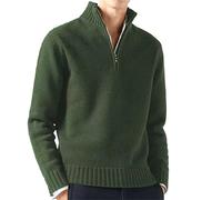 Maglione da uomo in cotone, a collo alto, a mezza zip, a maglia fine, a maniche lunghe, con colletto alto, in pile, tinta unita, da uomo