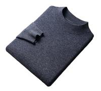 Maglione da uomo in lana girocollo a collo alto in cashmere per mezza età e giovane, Grigio tinta unita., L
