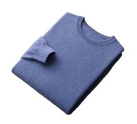 Maglione da uomo in lana merino O collo top un pezzo pronto da indossare inverno tinta unita maglione, Blu, M