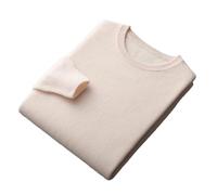 Maglione da uomo in lana merino O collo top un pezzo pronto da indossare inverno tinta unita maglione, Beige, 3XL