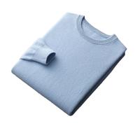 Maglione da uomo in lana merino O collo top un pezzo pronto da indossare inverno tinta unita maglione, blu cielo, S