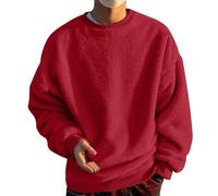 Maglione da uomo in peluche, a maniche lunghe, girocollo, in pile, oversize, a maniche lunghe, fuzzy, in peluche, per autunno e inverno, soffice, a maniche lunghe, O rosso., XL