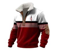 Maglione da uomo in pile con zip a quarto pullover da uomo in peluche con croce di Cristo stampato colletto a maniche lunghe felpe a blocchi di colore slim fit top caldo maglione invernale, Rosso, L