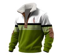 Maglione da uomo in pile con zip a quarto pullover da uomo in peluche con croce di Cristo stampato colletto a maniche lunghe felpe a blocchi di colore slim fit top caldo maglione invernale, Verde, 3XL