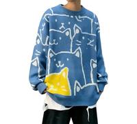 Maglione da uomo invernale, maglione girocollo casual lavorato a maglia con stampa elegante e chic a taglio ampio e caldo, stile vintage Y2K, maniche lunghe, versatile maglione per Natale coppie