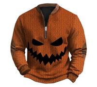 Maglione da uomo lavorato a maglia con toppa sul gomito Jack-O'-Lantern zucca testa felpe senza cappuccio maglioni mezza zip maglioni a tema festival pullover manica lunga casual maglieria colletto