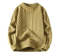 Maglione da uomo, oversize, girocollo, a maglia, a maniche lunghe, classico, elegante, vintage, casual, per il tempo libero, loose, O verde dell'esercito, 3XL