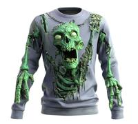Maglione da uomo per Halloween, con stampa 3D, con motivo terrificante, per attività all'aria aperta, a maniche lunghe, girocollo, vintage, sportivo, invernale, baggy fit, Azzurro, XXL