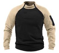 Maglione da uomo senza cappuccio, in pile, sottile, leggero, 4 pezzi, con cerniera obliqua, felpa con cappuccio e blocco di colore, giacca in pile, maglione invernale sportivo, cachi, m