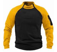 Maglione da uomo senza cappuccio, in pile, sottile, leggero, 4 pezzi, con cerniera obliqua, felpa con cappuccio e blocco di colore, giacca in pile, maglione invernale sportivo, giallo., 3XL