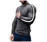 Maglione da uomo, slim fit, a righe, elasticizzato, skinny, con scollo rotondo, morbido, leggero, comodo e caldo maglione vintage, grigio scuro, XXL