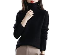 Maglione di cachemire Dolcevita delle donne Pullover 100% Lana Casual Maglia Top Autunno Inverno Plus Size Maglione termico, Nero , M