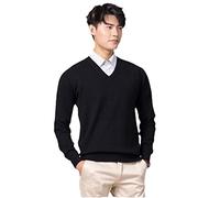 Maglione di Cotone Cashmere Uomo Autunno e Inverno Maglione A Maglia Robe Pullover Uomo Girocollo Maglione, Scollo a V nero., XXX-Large