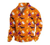 Maglione di Halloween da uomo con toppa sul gomito con grafica a pipistrello pullover a maniche lunghe pullover con colletto alla coreana felpe con bottone Dowm maglioni maglietta leggera casual