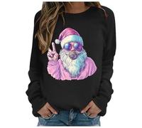 Maglione di Natale da donna con stampa Babbo Natale Felpa di Natale fantasia Felpe di Natale alla moda Maglioni di Natale Divertente Pullover Baggy per il periodo Capodanno, Nero , L