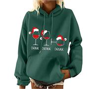 Maglione di Natale da Donna con Stampa su Bicchiere di Vino Felpa di Natale Ubriaco da Donna Felpa con Cappuccio a Maniche Lunghe di Natale per Donne con Fiocco di Neve Motivo Alce a Pois Felpa