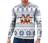 Maglione di Natale da uomo con stampa alce, felpe senza cappuccio, scollo rotondo, maniche lunghe, grande taglia Xmas classico termico natalizio casual autunno e inverno ampio Babbo Natale Pullover