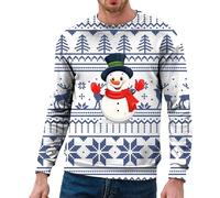 Maglione di Natale da uomo con stampa alce, felpe senza cappuccio, scollo rotondo, maniche lunghe, grande taglia Xmas classico termico natalizio casual autunno e inverno ampio Babbo Natale Pullover