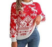 Maglione Di Natale Maglion Invernali Eleganti, Maglione Donna Natalizio Girocollo Felpa Natalizio Senza Cappuccio Stampato Manica Lunga Pullover Maglioncino Rosso Donna Per Natale Autunno Inverno