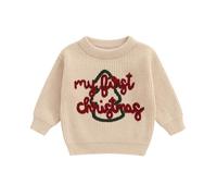 Maglione di Natale per neonato, in maglia, vestito di Natale, travestimento, abbigliamento per il mio primo Natale, felpe a maniche lunghe, Kaki My First Christmas, 6-9 mesi