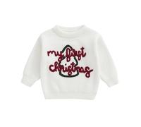Maglione di Natale per neonato, in maglia, vestito di Natale, travestimento, abbigliamento per il mio primo Natale, felpe a maniche lunghe, Bianco My First Christmas, 6-9 mesi