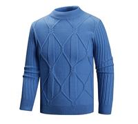 Maglione di protezione contro il freddo invernale maglione lavorato a maglia uomo casual maglione uomo inverno tinta unita metà collo alto jersey jacquard spesso all'aperto, blu, M