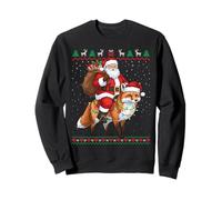 Maglione Divertente con Babbo Natale Che cavalca la Volpe Felpa