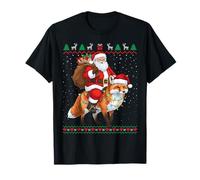 Maglione Divertente con Babbo Natale Che cavalca la Volpe Maglietta