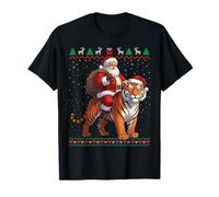 Maglione Divertente con Babbo Natale Che cavalca Una Tigre Maglietta