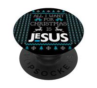 Maglione divertente con scritta "All I Want For Christmas Is Jesus Christian" PopSockets PopGrip Adesivo