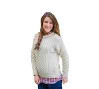 Maglione donna 100% lana pullover irlandese cuciture tradizionali Aran...