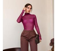 Maglione donna a collo alto e maniche lunghe color borgogna, elegante e sofisticato abbigliamento casual urbano da ufficio, stile di lusso sobrio, abbigliamento di alta qualità per l'ufficio, versatil