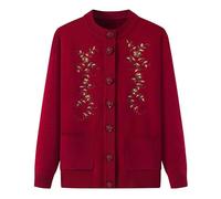 Maglione Donna,Cardigan Lavorato A Maglia per Donne Di Mezza Età E Anziane Giacca Casual Da Nonna per Vecchie Signore Abbigliamento Da Mamma Primaverile E Autunnale Top Caldi Rosso Vino (Senza Vel