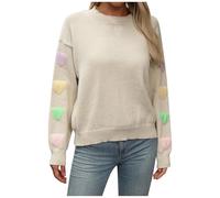 Maglione Donna Cashmere, Maglione Donna Pullover Lavorato a Maglia Lusso con Patchwork a Cuore in Tinta Unita